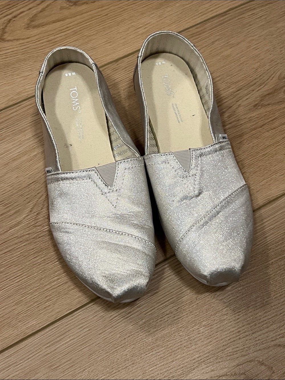 TOMS Silver Sparkle Slip-On Flats